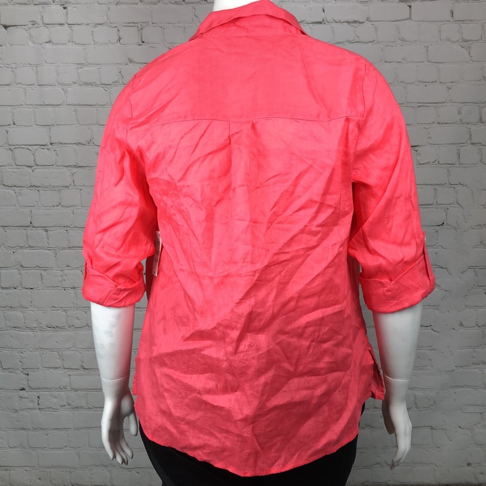 1X 3X Charter Club Coral Linen Button Top Plus Sz - Picture 3 of 6